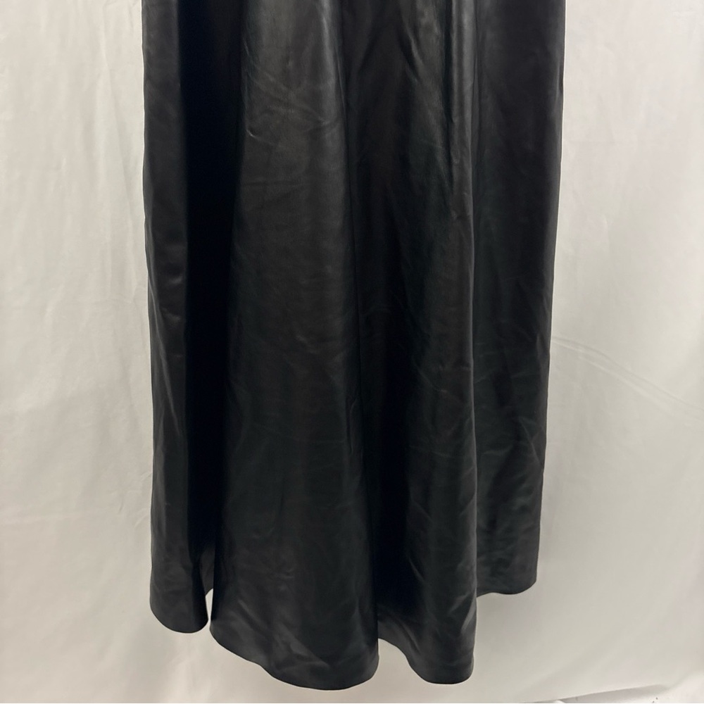 Ashley Stewart Black Faux Leather Long Sleeve Maxi 14/16 Dress Sheer Mock Neck - Picture 2 of 9